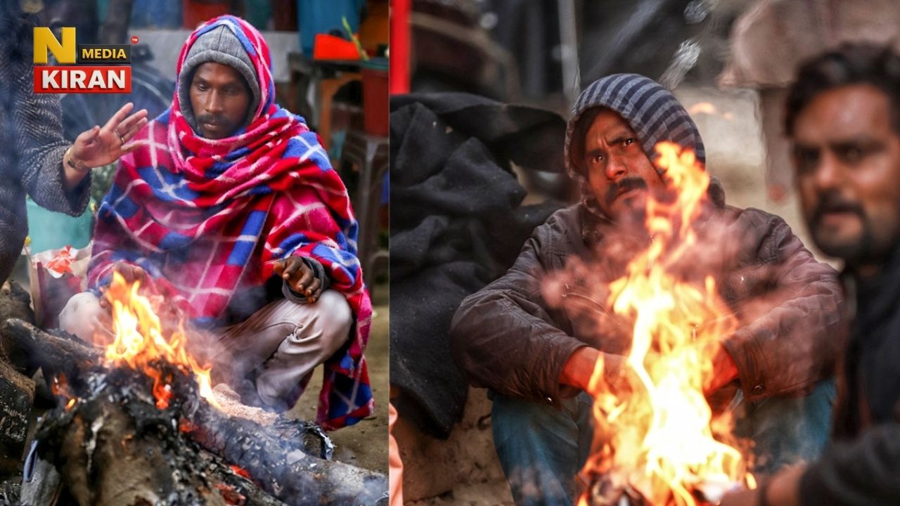 IMD Alert: people warming themselves by the bonfire