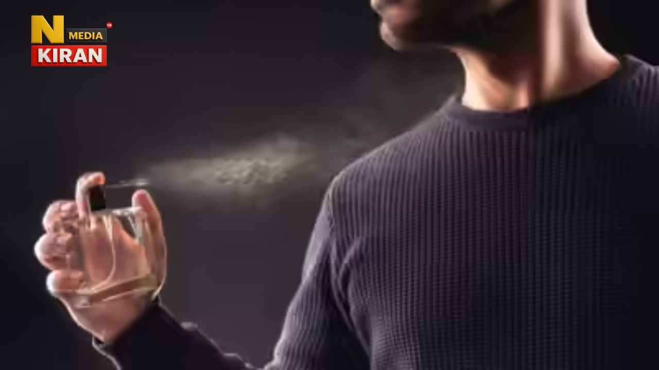 Health Alert: Man applying perfume to his neck