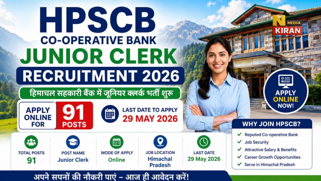 HPSCB Junior Clerk Recruitment 2026: हिमाचल प्रदेश में जूनियर क्लर्क के पदों पर आवेदन शुरू, ग्रेजुएट युवाओं के लिए मौका HPSCB Junior Clerk Recruitment 2026
