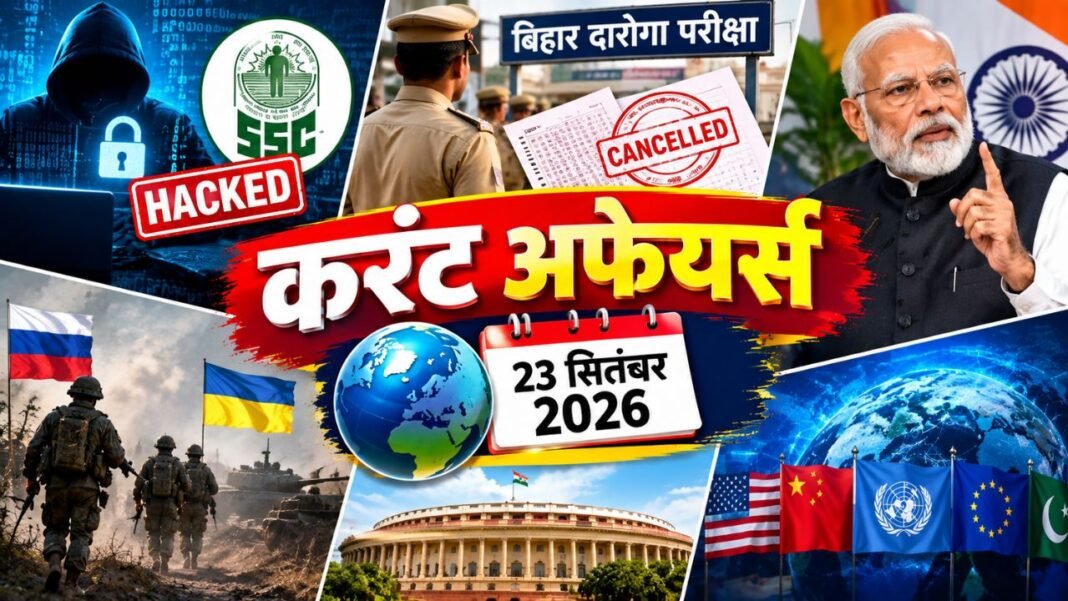 23 September 2026 Current Affairs: एसएससी जीडी हैकिंग, बिहार दारोगा परीक्षा रद्द समेत देश-विदेश की 10 बड़ी खबरें 23 September 2026 Current Affairs