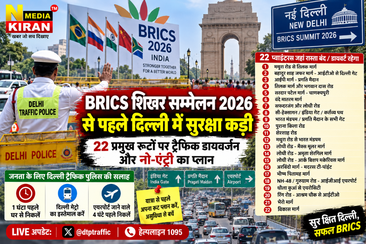 Delhi Traffic Advisory: BRICS Summit 2026 से पहले दिल्ली में सुरक्षा कड़ी, 22 प्रमुख रूटों पर डायवर्जन और नो-एंट्री