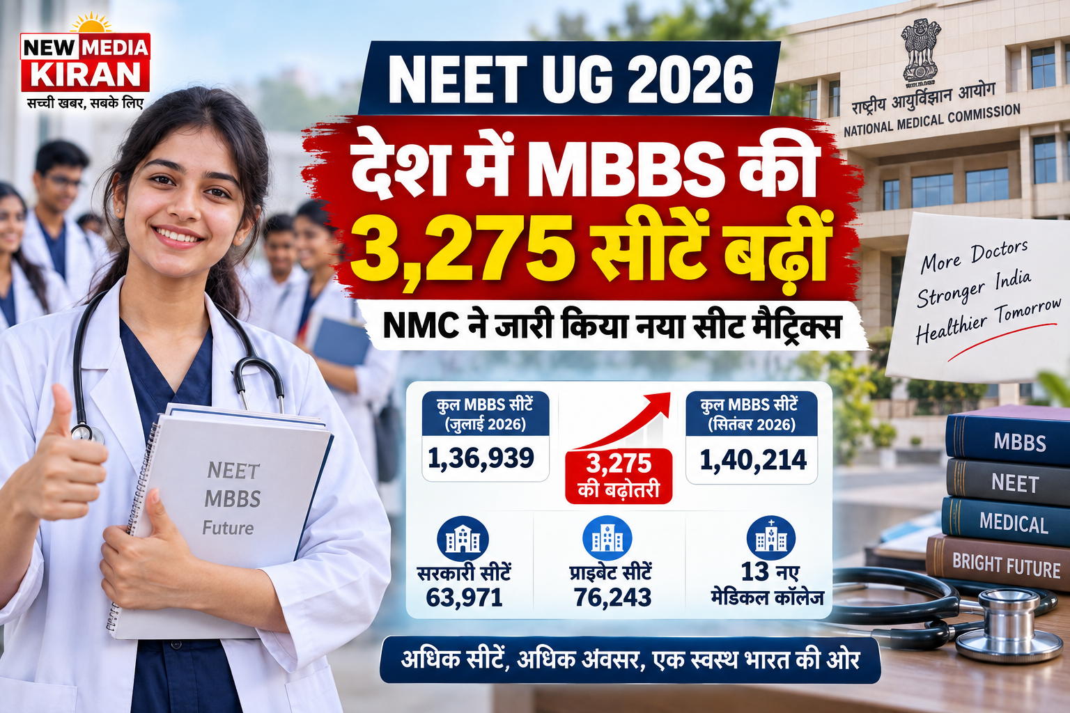 NEET UG 2026: MBBS की 3,275 सीटें बढ़ीं