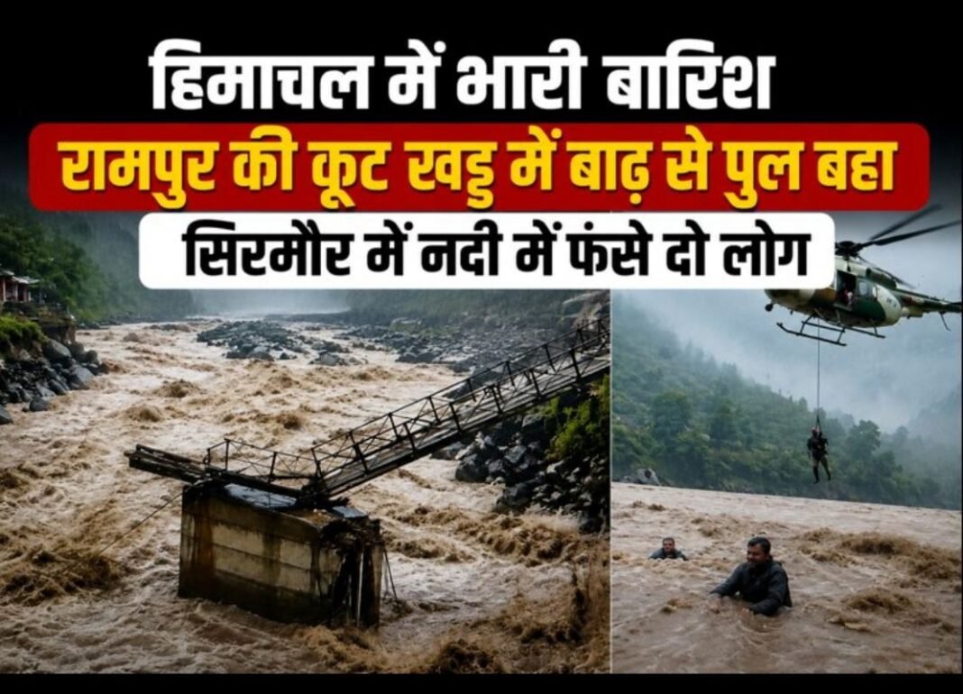 Havoc caused by heavy rains in Himachal: रामपुर में पुल बहा, सिरमौर में नदी में फंसे दो लोग, 60 सड़कें प्रभावित Havoc caused by heavy rains in Himachal: रामपुर में पुल बहा, सिरमौर में नदी में फंसे दो लोग, 60 सड़कें प्रभावित