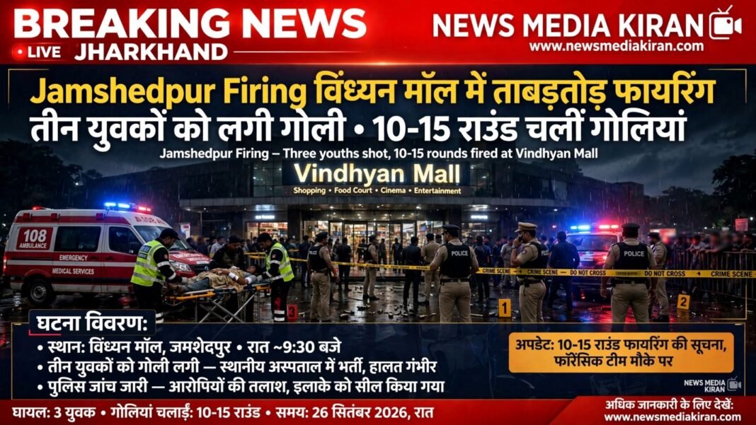 Jamshedpur Firing: विंध्यन मॉल में ताबड़तोड़ फायरिंग, तीन युवकों को लगी गोली; 10-15 राउंड चलीं गोलियां Jamshedpur Firing: विंध्यन मॉल में ताबड़तोड़ फायरिंग, तीन युवकों को लगी गोली; 10-15 राउंड चलीं गोलियां