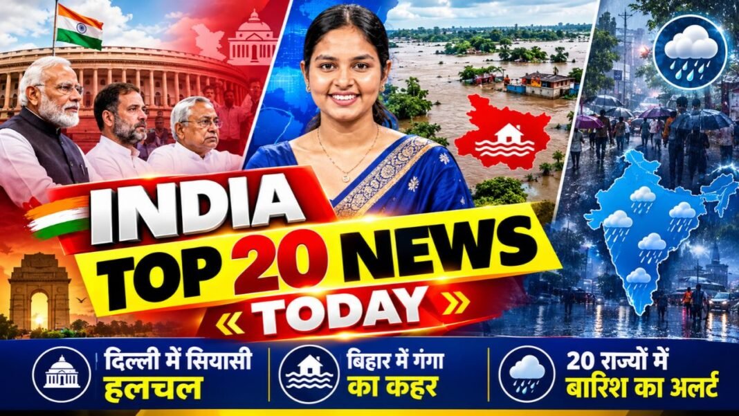 India Top 20 News Today: दिल्ली में सियासी हलचल, बिहार में गंगा का कहर और 20 राज्यों में बारिश का अलर्ट India Top 20 News Today