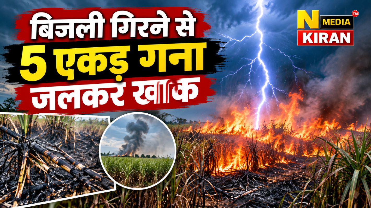चिंचवाड़ा में बिजली गिरने से 5 एकड़ गन्ना जलकर खाक, किसान को 15 लाख रुपये के नुकसान का अनुमान